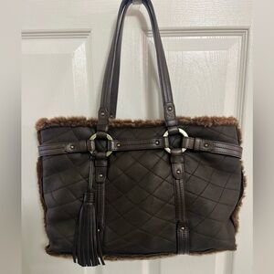 Bally Women's Brown Leather Tote Bag shearling interior tassel excellent cond